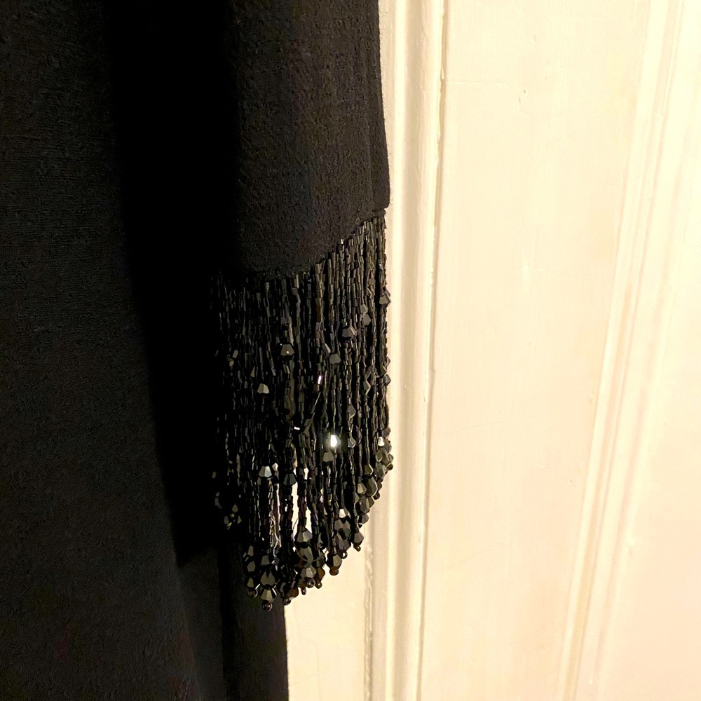 Terri Jon Black A line wool dress with sequin detail on sleeves
